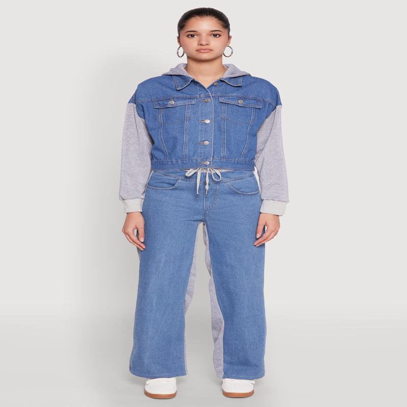 Color Block Denim Fleece Pants