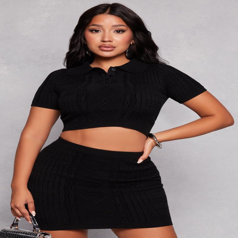 Daisy Cable Knit Cropped Polo Shirt