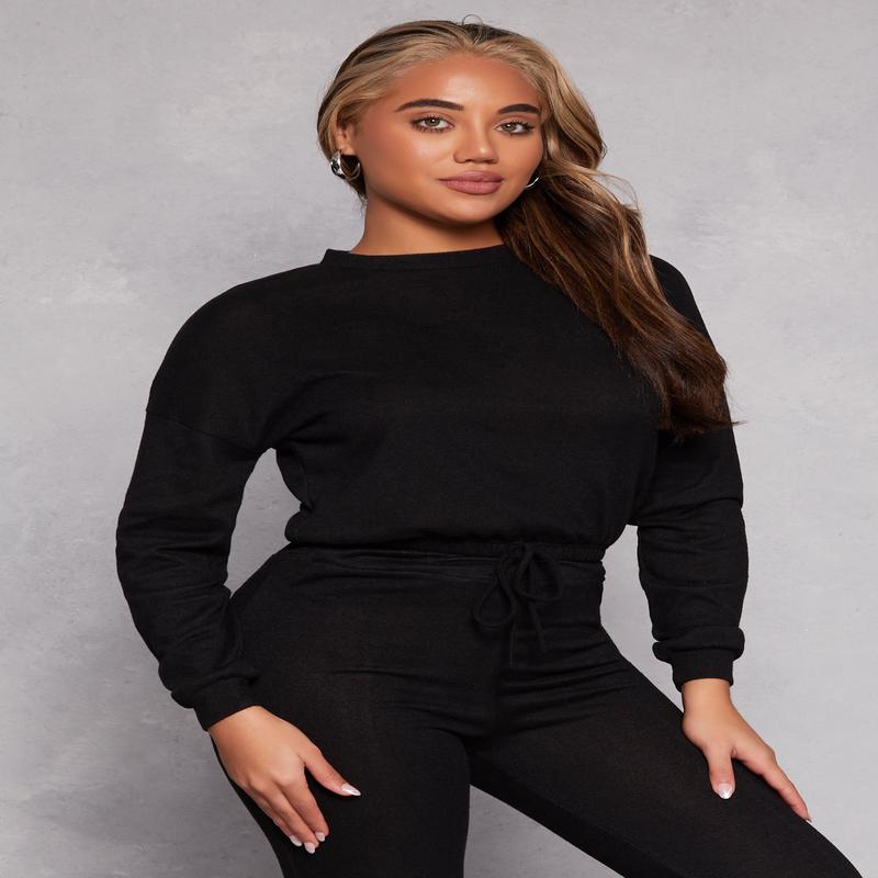 Fleece Drawstring Hem Pullover Sweatshirt