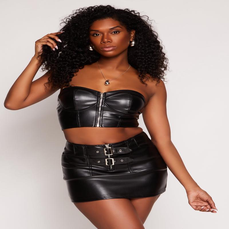 Faux Leather Zip Front Bustier Top