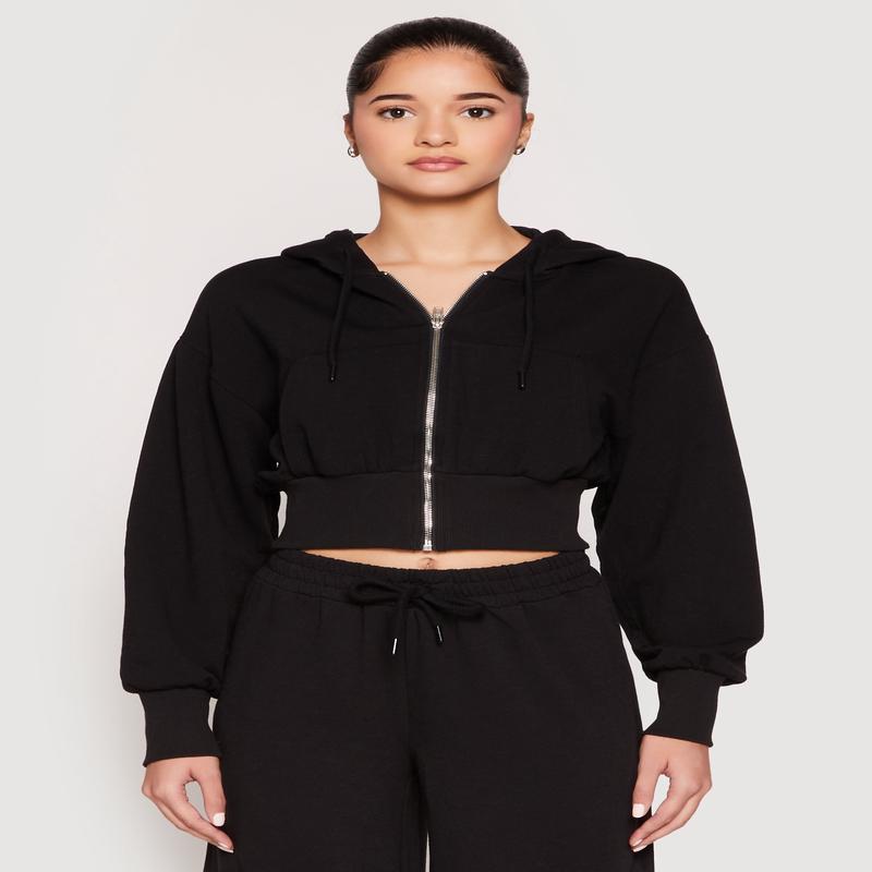 Iris Fleece Zip Front Cropped Hoodie