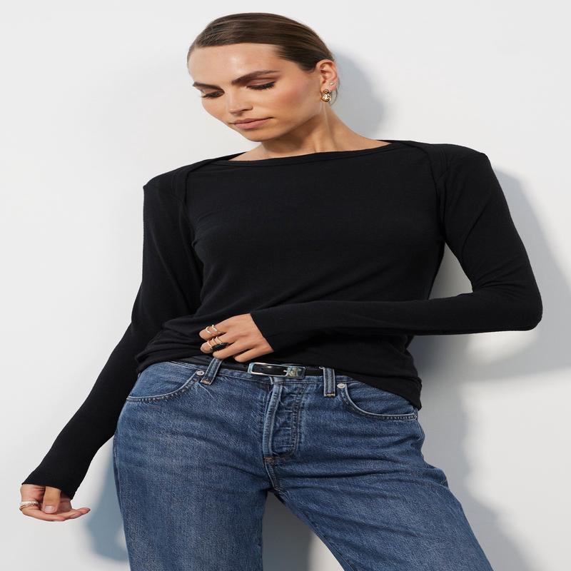 Bobi Cross Shoulder Boatneck Tee