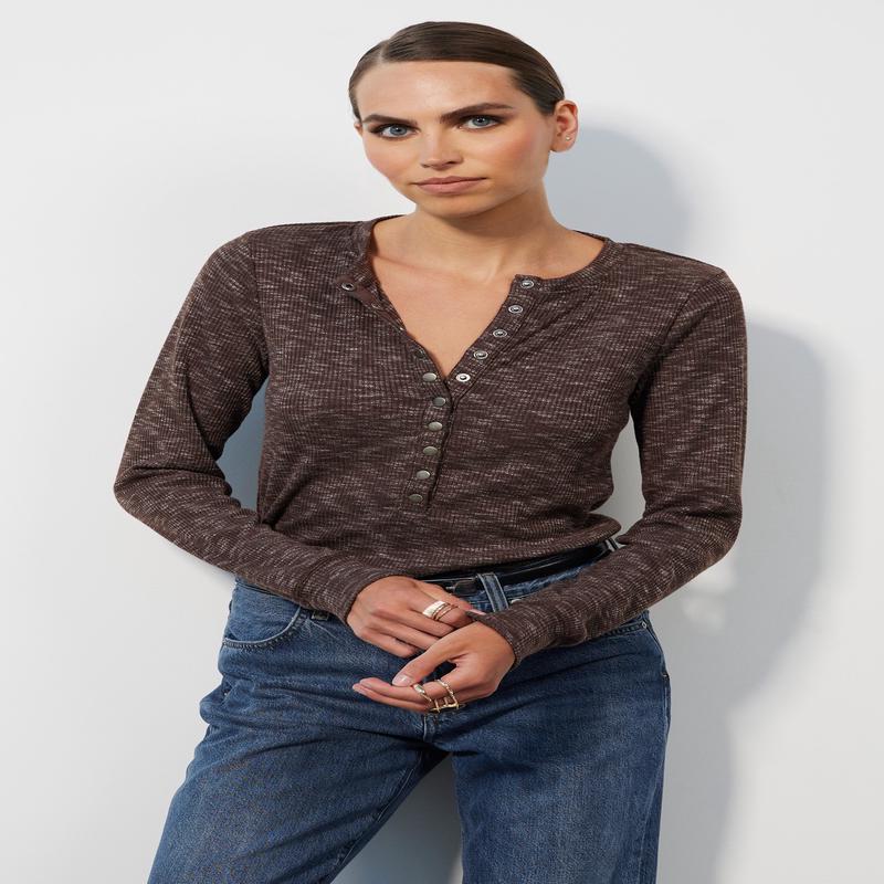 Bobi Long Sleeve Slim Placket Tee