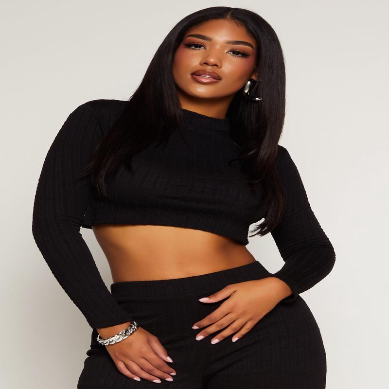 Cable Knit Mock Neck Crop Top