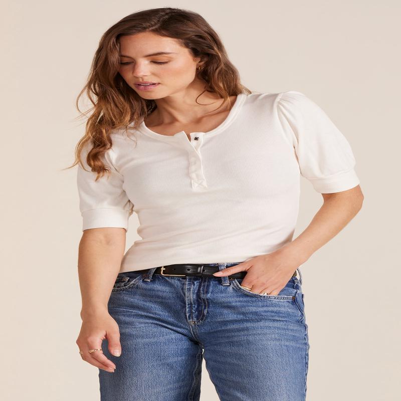 Bobi Henley Puff Sleeve Tee