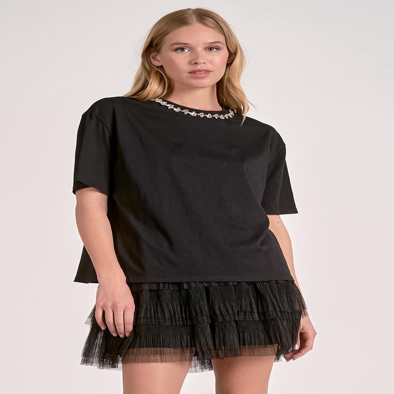 Elan Embellished Neck Tee