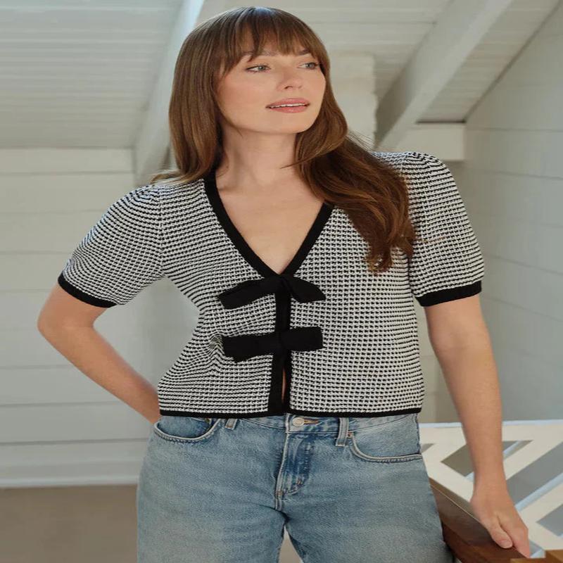 525 Elaine Puff Sleeve Cardigan - Black Multi