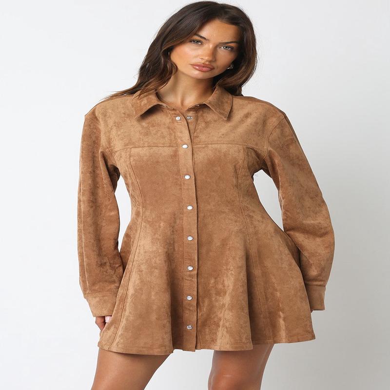 Olivaceous Kira Suede Button Down Dress
