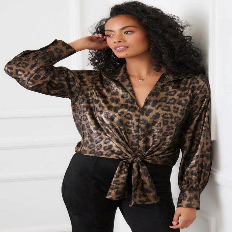 Karen Kane Tie Front Leopard Blouse