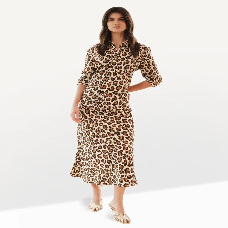 Madison Leopard Print Midi Skirt