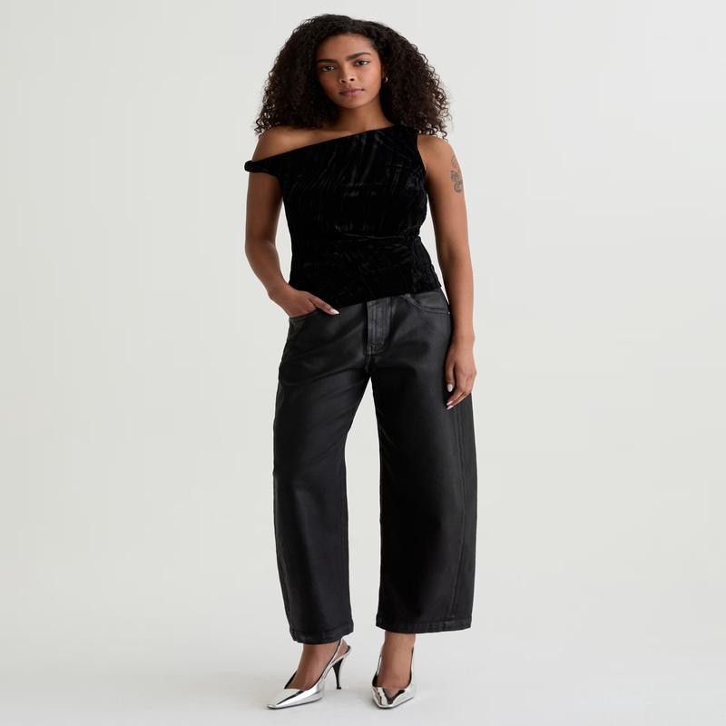 AG Hattie Crop Coated Black Barrel Jeans