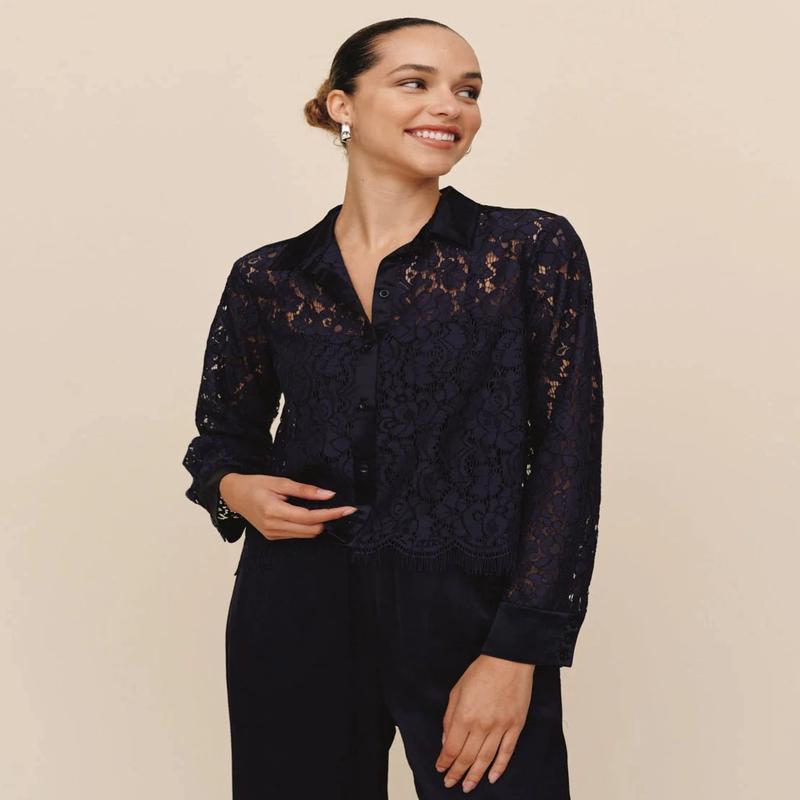 Bella Dahl Lace Contrast Button Down Shirt