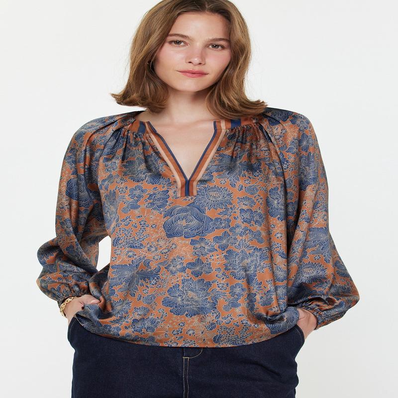 Madison Split Neck Floral Blouse