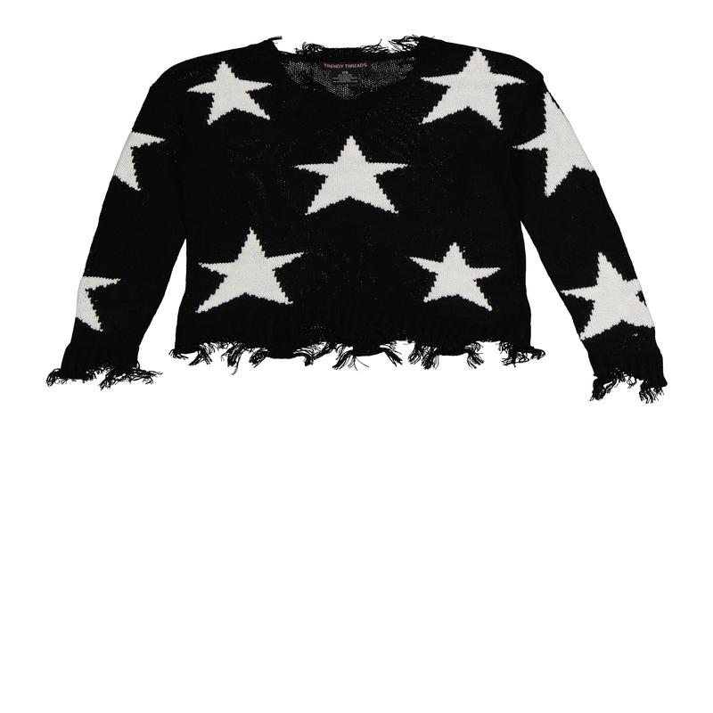 Girls Distressed Star Print Sweater