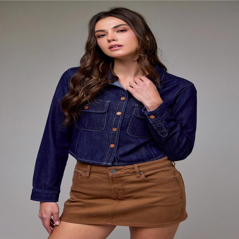 Hidden Denim Tapered Button Up Shirt