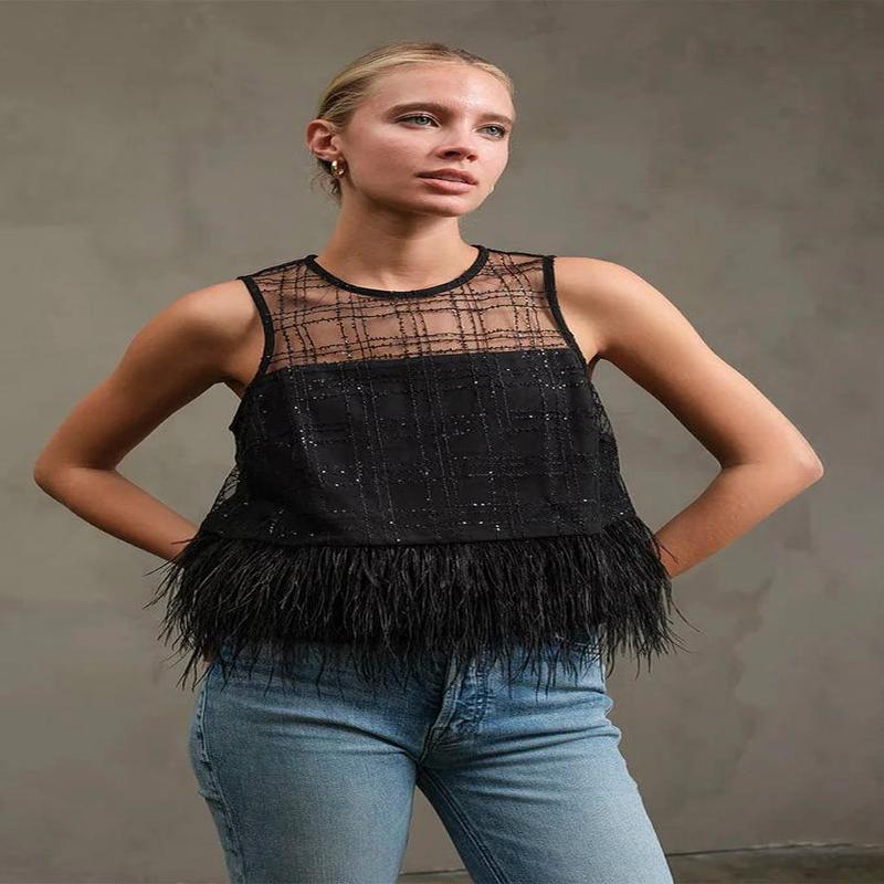 Madison Luxe Grid Feather Top