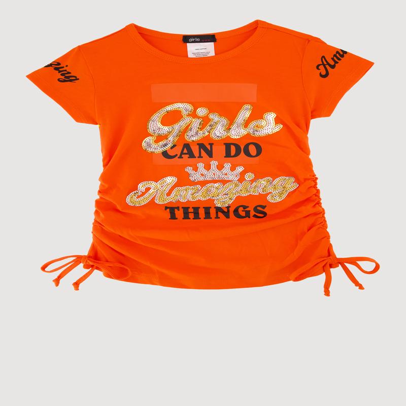 Little Girls Sequin Girls Can Do Amazing Things Graphic Tee