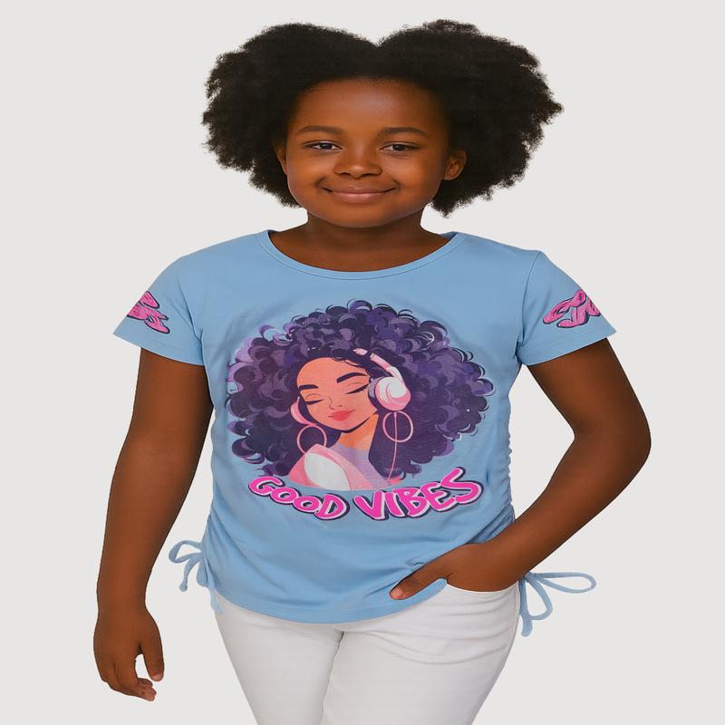 Girls Good Vibes Graphic Ruched Faux Drawstring Tee