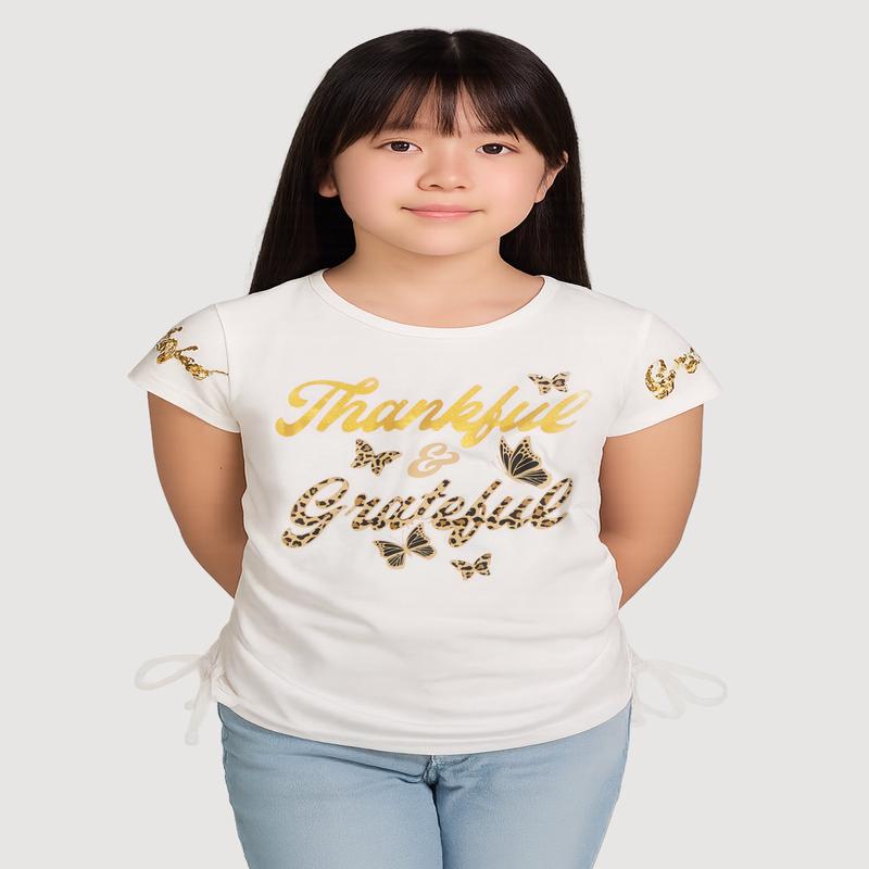 Girls Thankful and Grateful Graphic T-Shirt