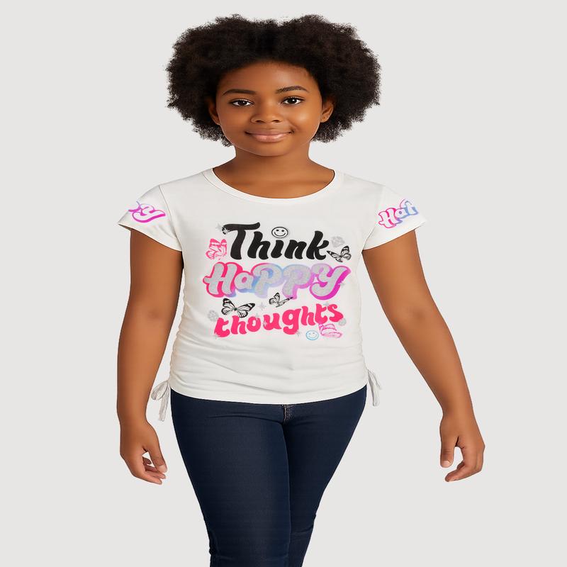 Girls Think Happy Thoughts Glitter Graphic T-Shirt