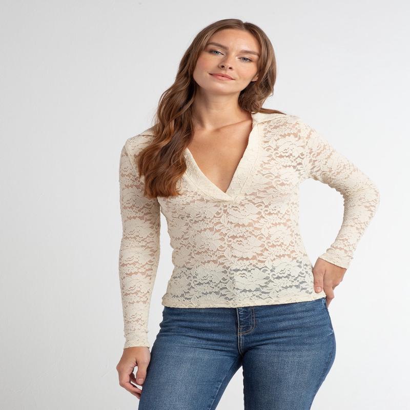 Red Haute Deep V Lace Shirt