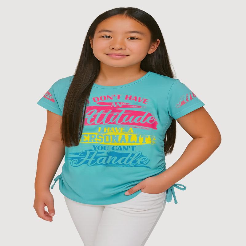Stylish Girls Graphic T-Shirt with Faux Drawstring