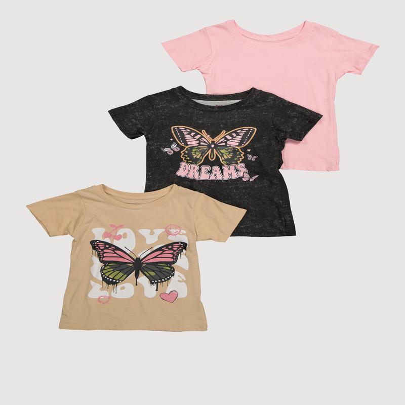 Girls Butterfly Graphic Glitter Tees 3 Pack