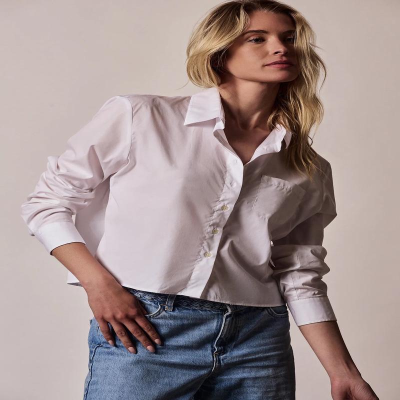 The Shirt Long Sleeve Boxy Cropped Shirt