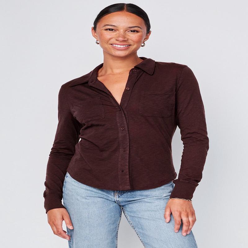 Stateside Supima Slub Jersey Button Down Shirt