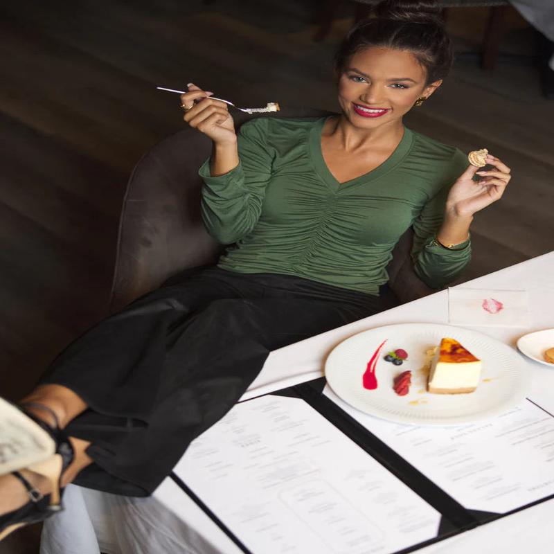 LA Made Niko V Neck Shirred Front Top