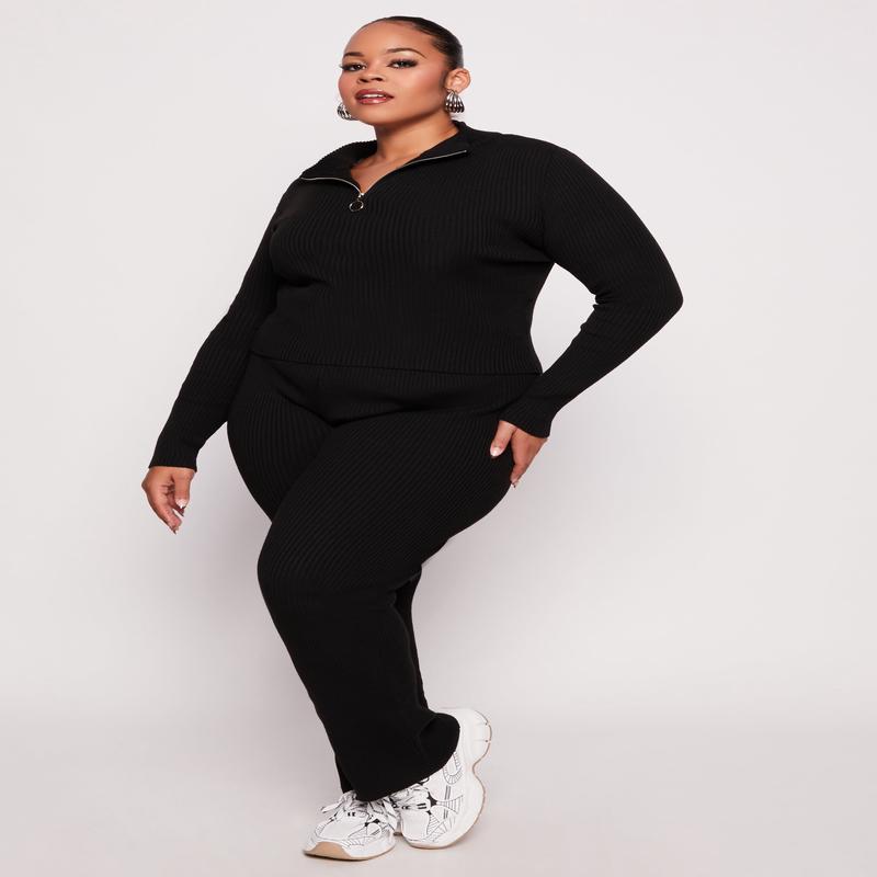 Plus Size Ribbed Knit Pants