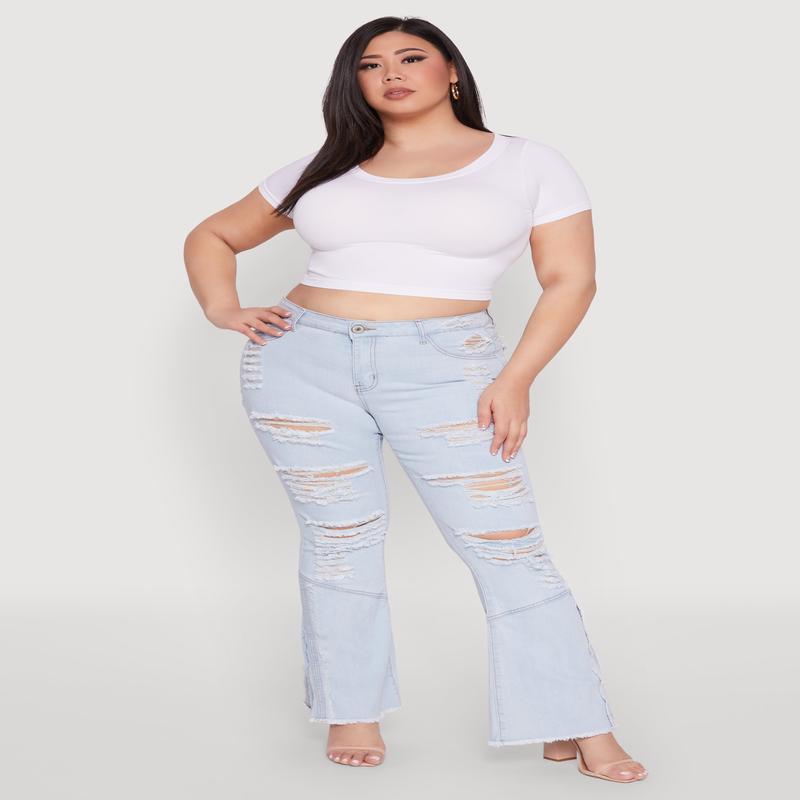 Plus Size Distressed Flared Jeans