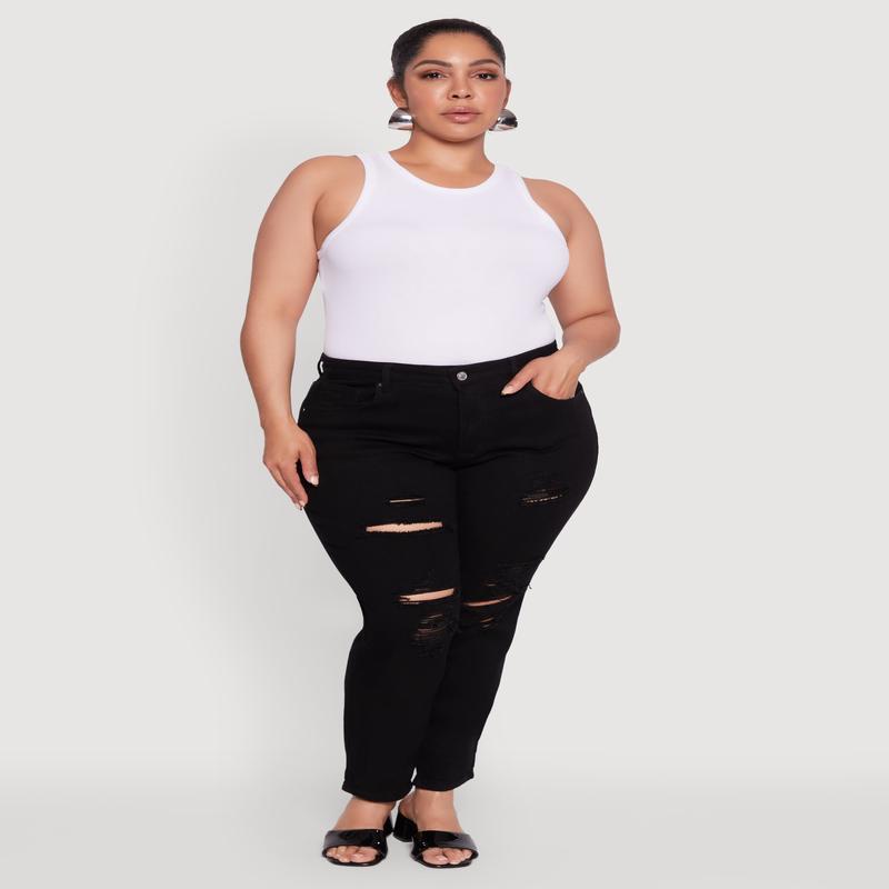 Plus Size WAX Distressed High Waisted Boyfriend Jeans