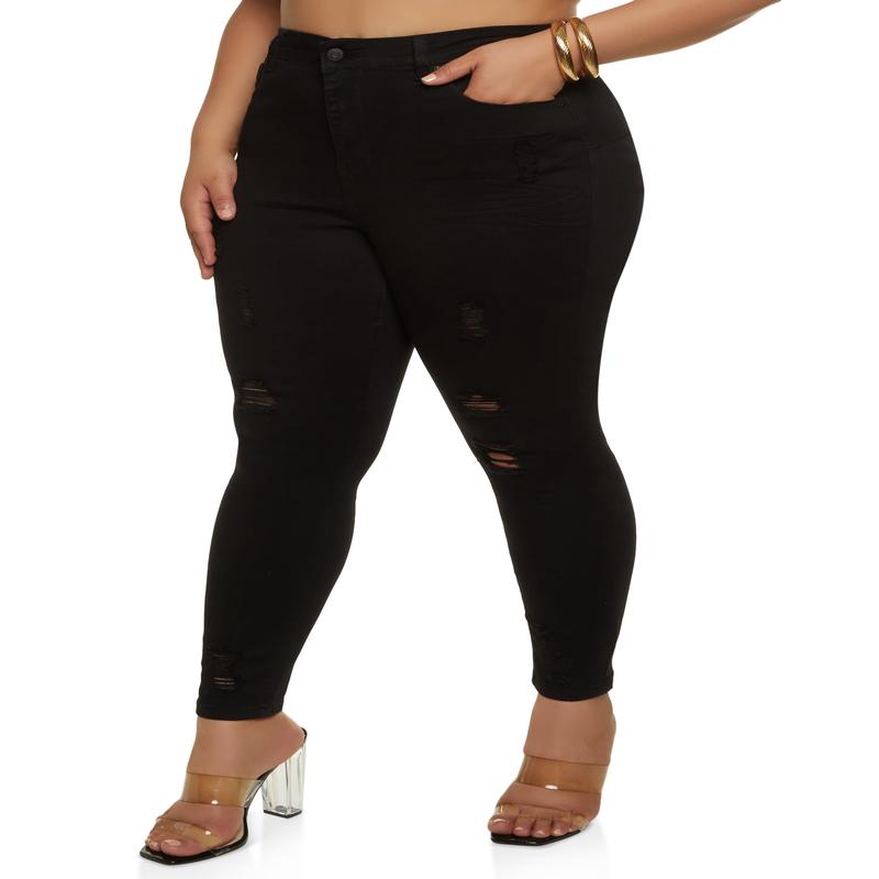 Plus Size WAX Distressed Push Up Skinny Jeans