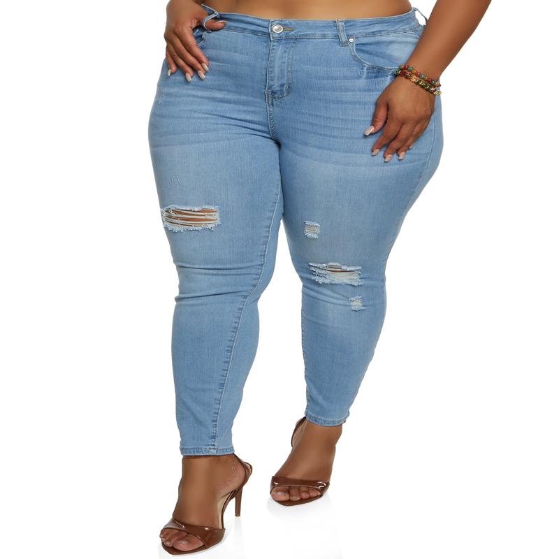 Plus Size WAX Ripped Skinny Leg Jeans