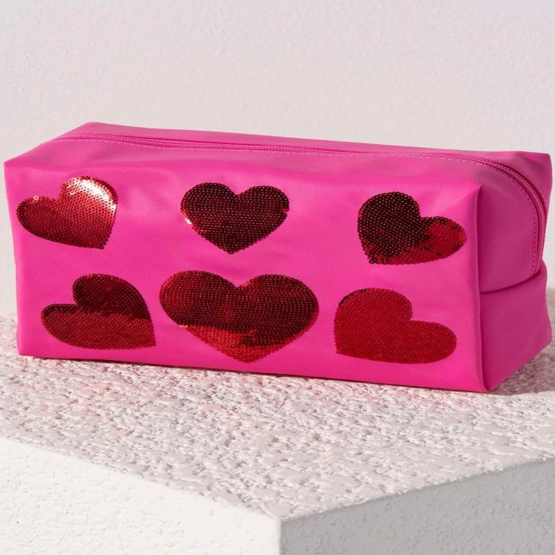 Cara Sequin Heart Zip Pouch