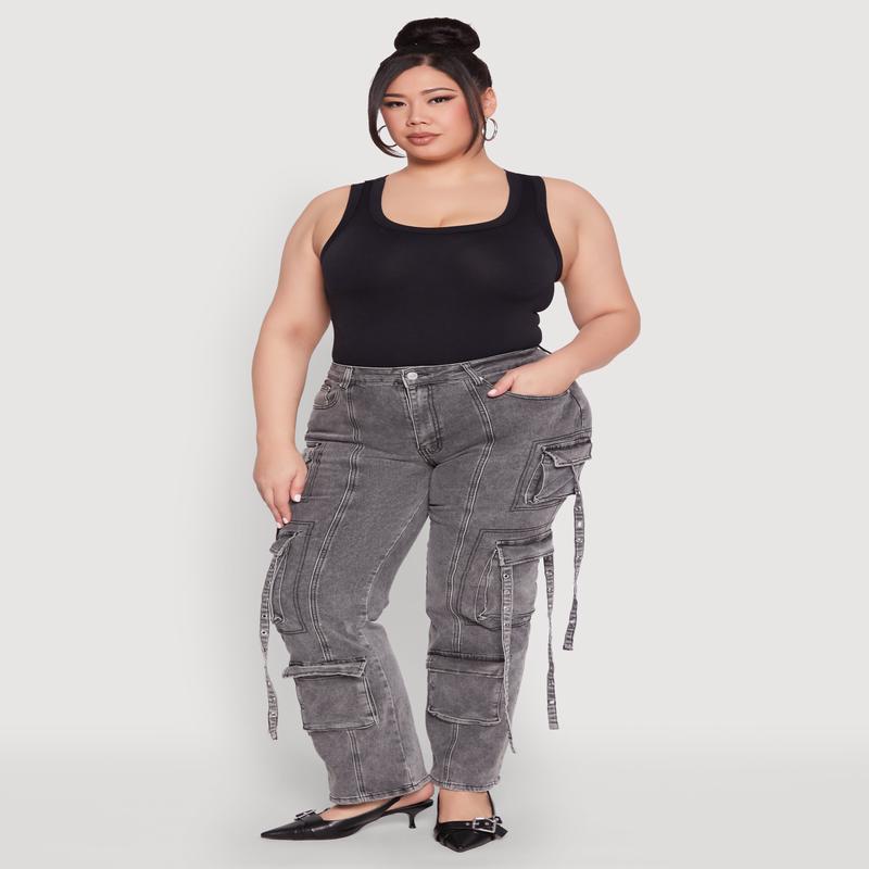 Plus Size Mineral Wash Pintuck Cargo Jeans