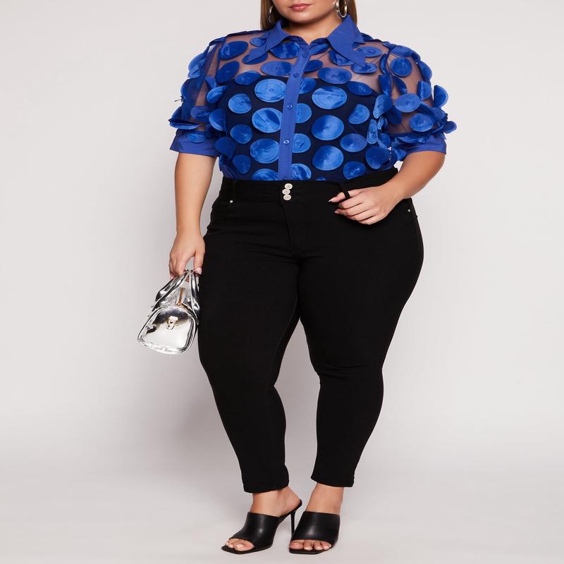 Plus Size Triple Button High Waisted Skinny Leg Pants