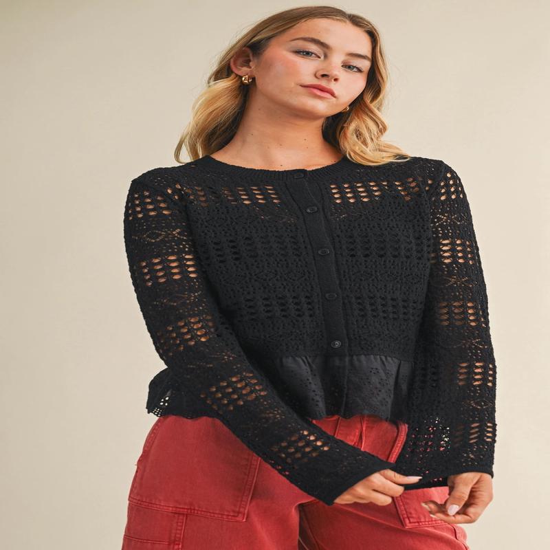 Love & Luxury Lace Bottom Knit Cardigan