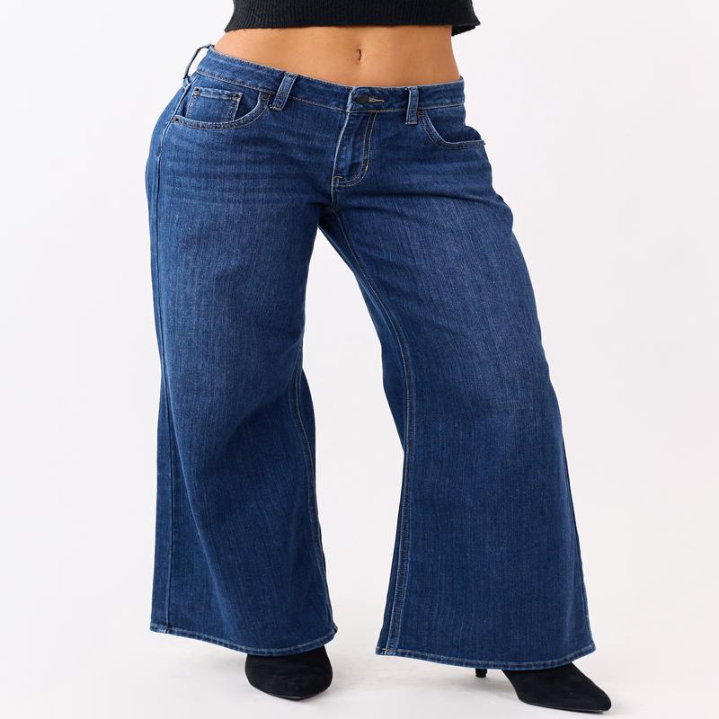 Dark Wash Wide Leg Mid Rise Jeans