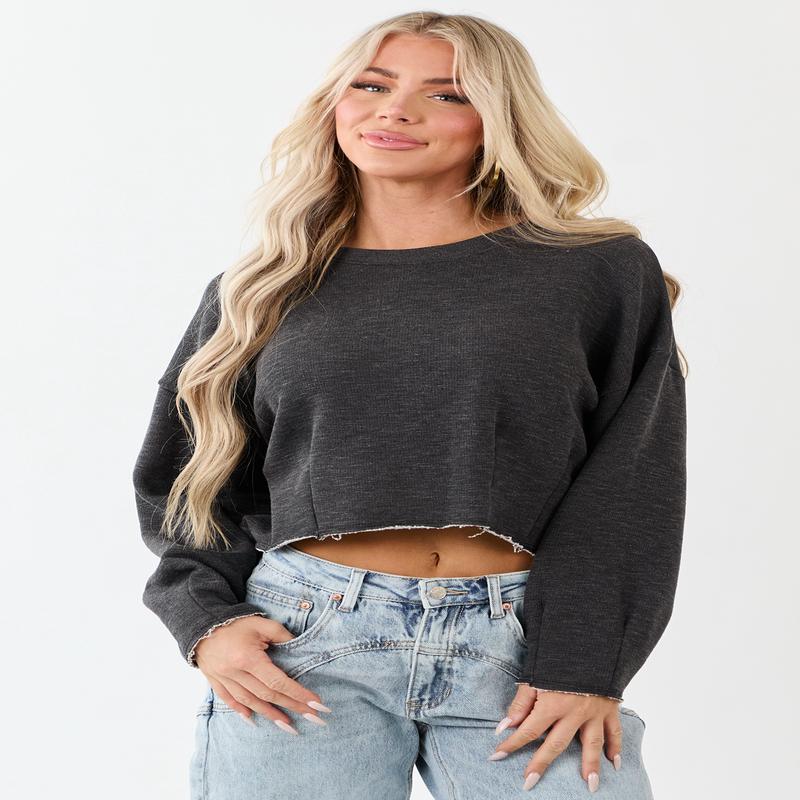 Charcoal Pulled Seam Relaxed Sweatshirt Style Top