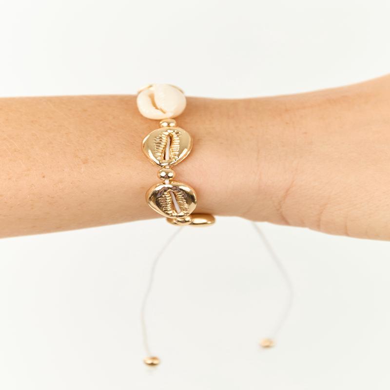 Gold Puka Shell Adjustable String Bracelet