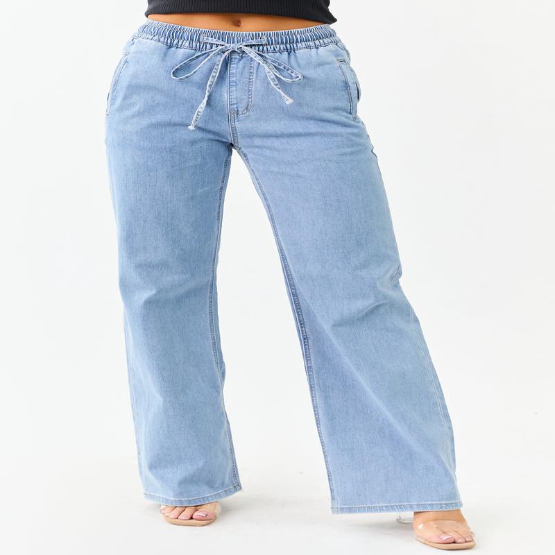 Mica Denim Light Stretchy Smocked Waist Wide Jeans