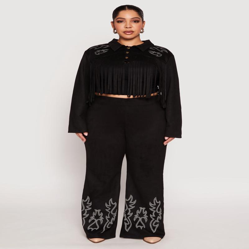 Plus Size Faux Suede Decorative Stitch Pants