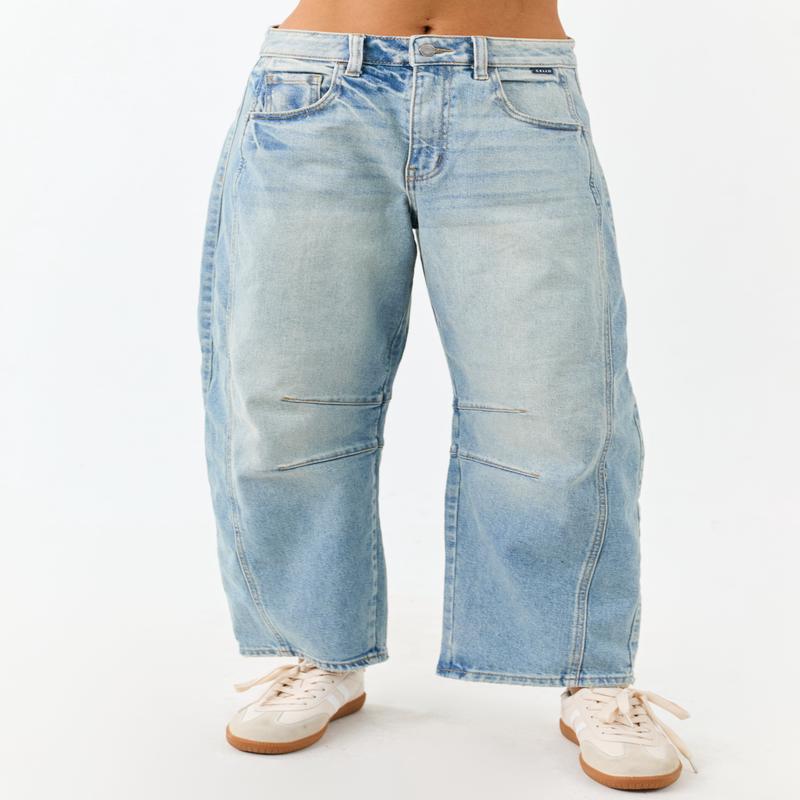 Cello Faded Light Wash Ankle Length Barrel Jeans
