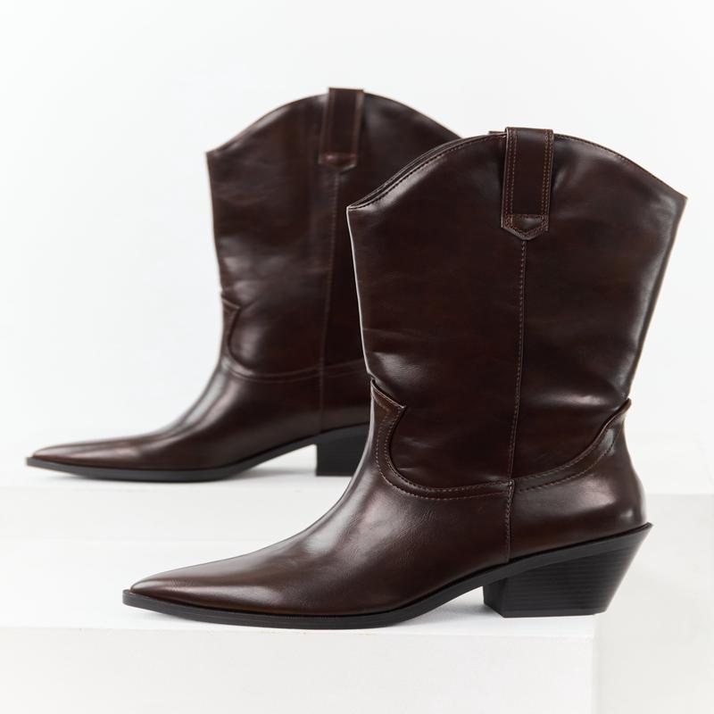 Cocoa Faux Leather Western Style Tall Boots