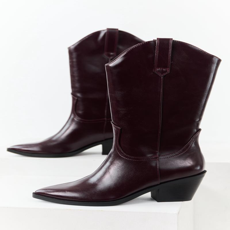 Mahogany Faux Leather Western Style Tall Boots