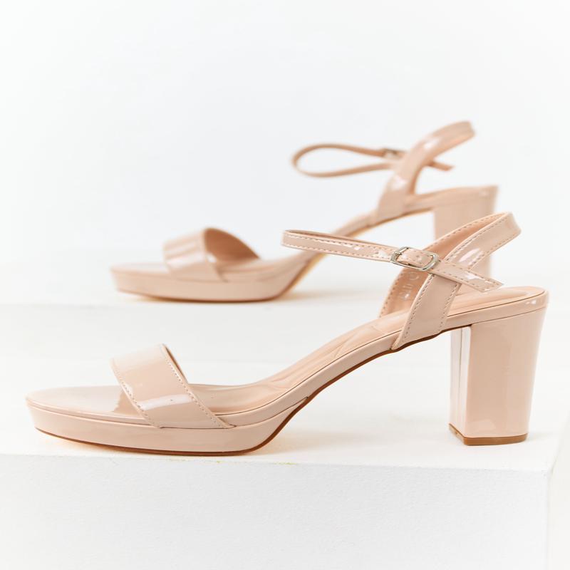 Nude Faux Leather Ankle Strap Platform Heels