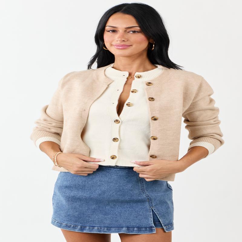 Entro Desert Sand And Vanilla Button Up Cardigan