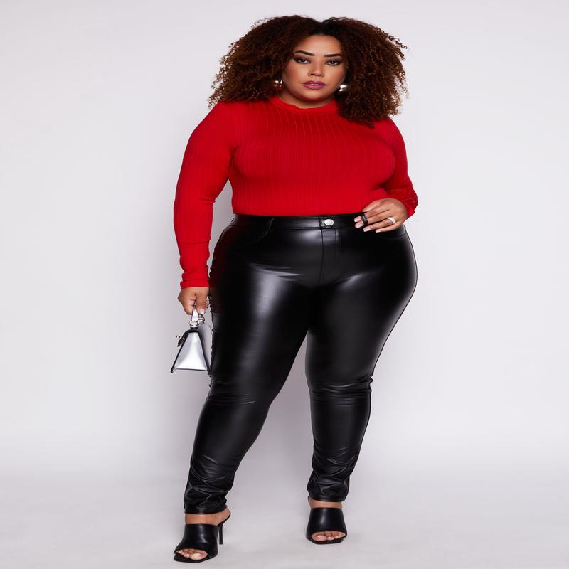 Plus Size Faux Leather High Waist Pants